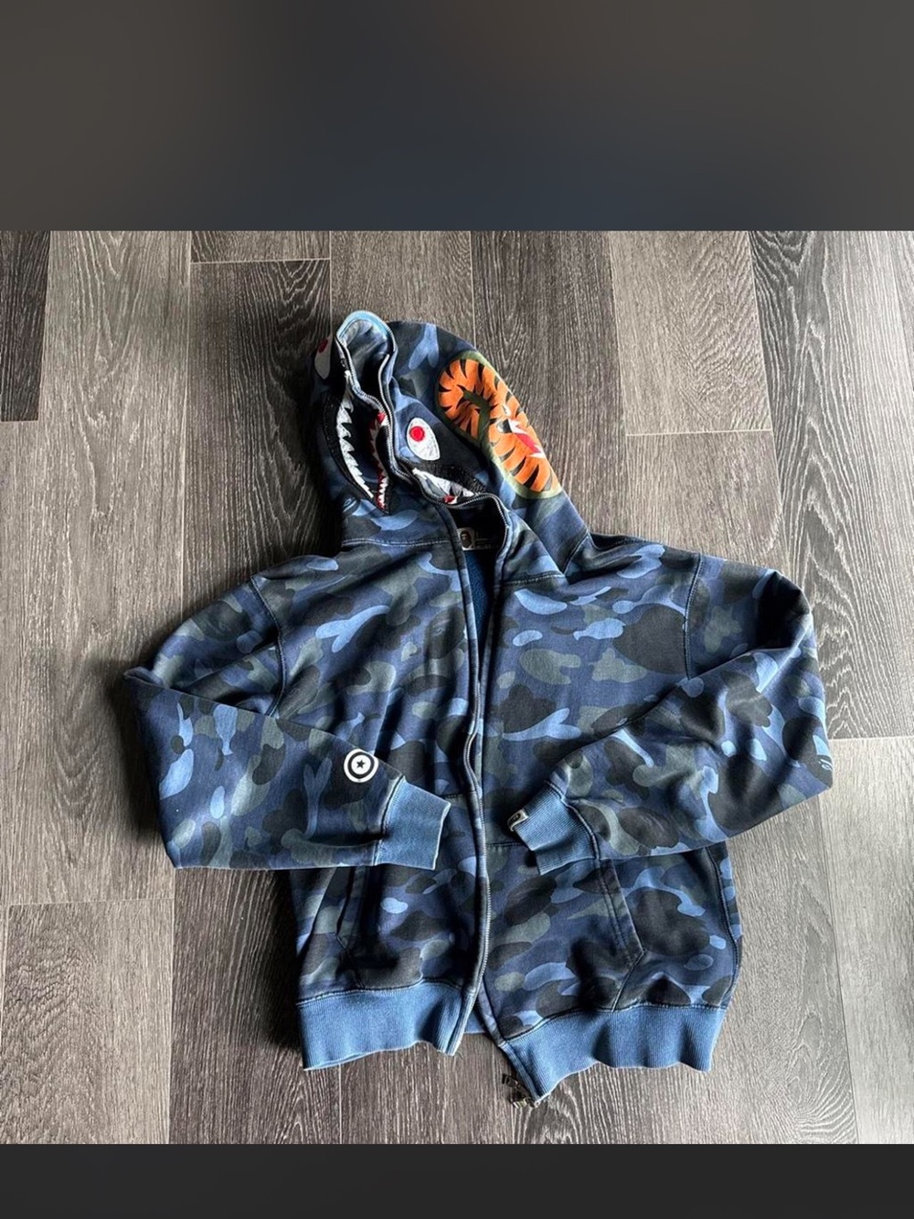 Bape Blue Camo Zip-Up Hoodie, Size:L (but fits like a women’s small)